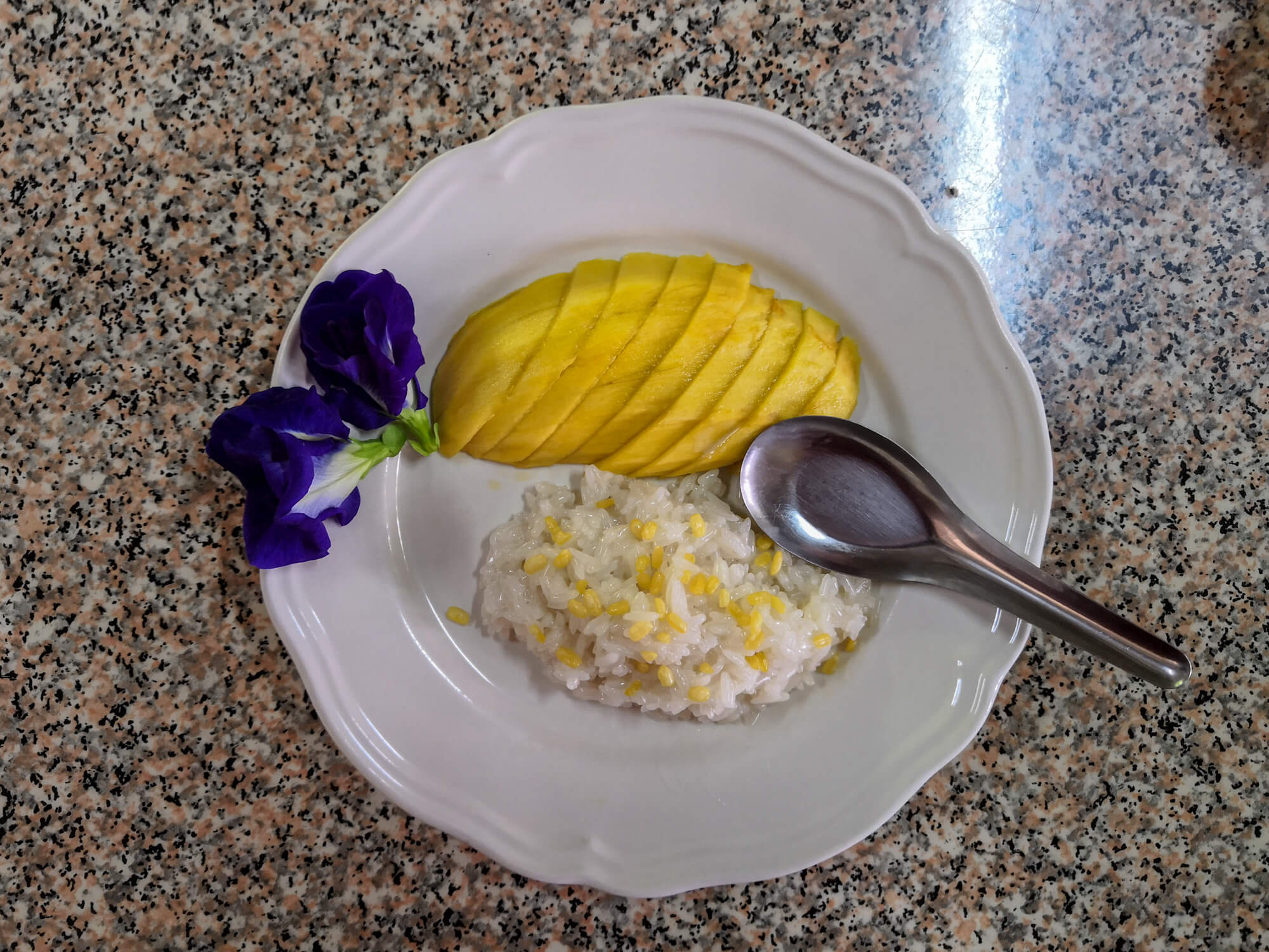 le riz gluant et mangue du cours de cuisine à Chiang Mai en Thaïlande