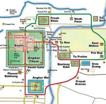 carte pour visiter Angkor en 3 jours