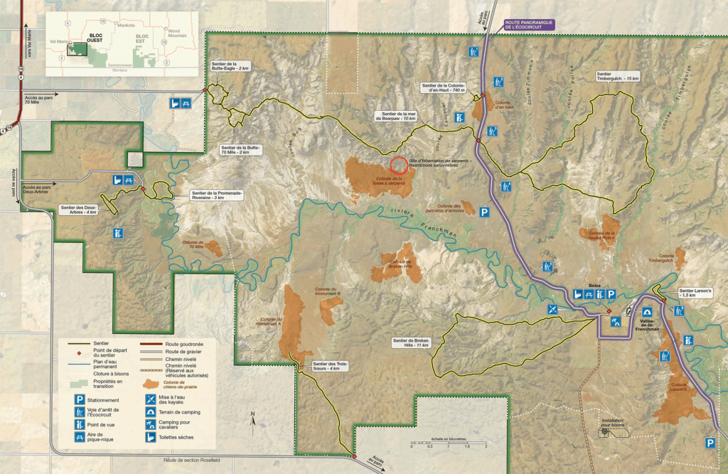 Carte du bloc Ouest du Parc National des Prairies